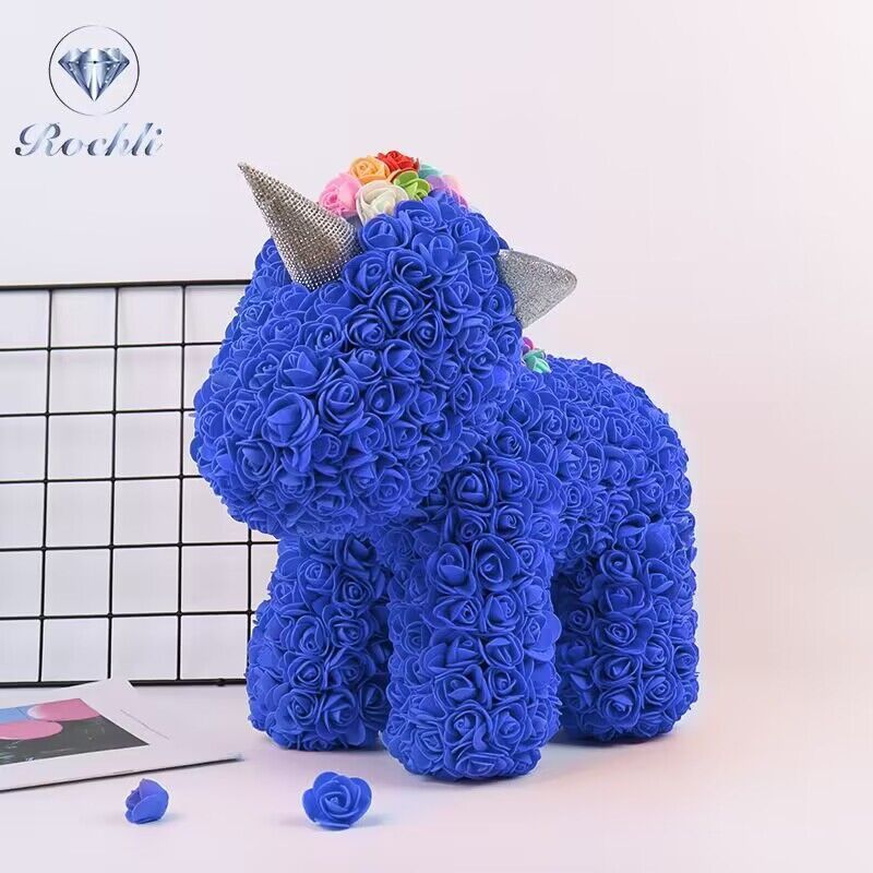 LUXG1-10 Royal Blue Rose Unicorn Decorative Figure - Image 1