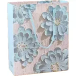 Blue Grey Embossed Flower Gift Bag