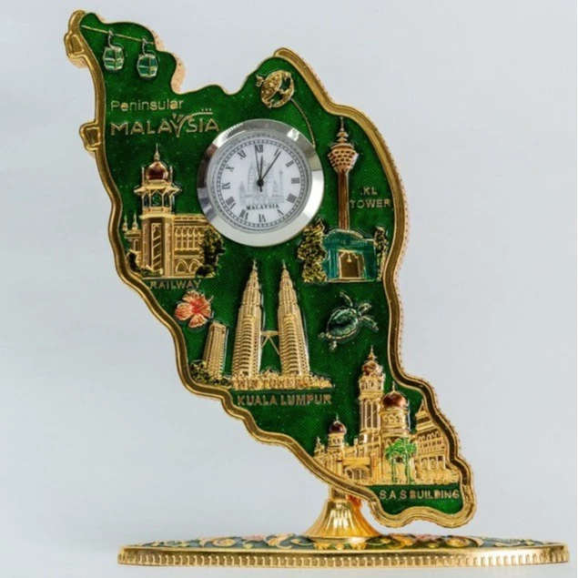 LUXG7-04 Green Malaysian Map Landmark Table Clock - Image 1